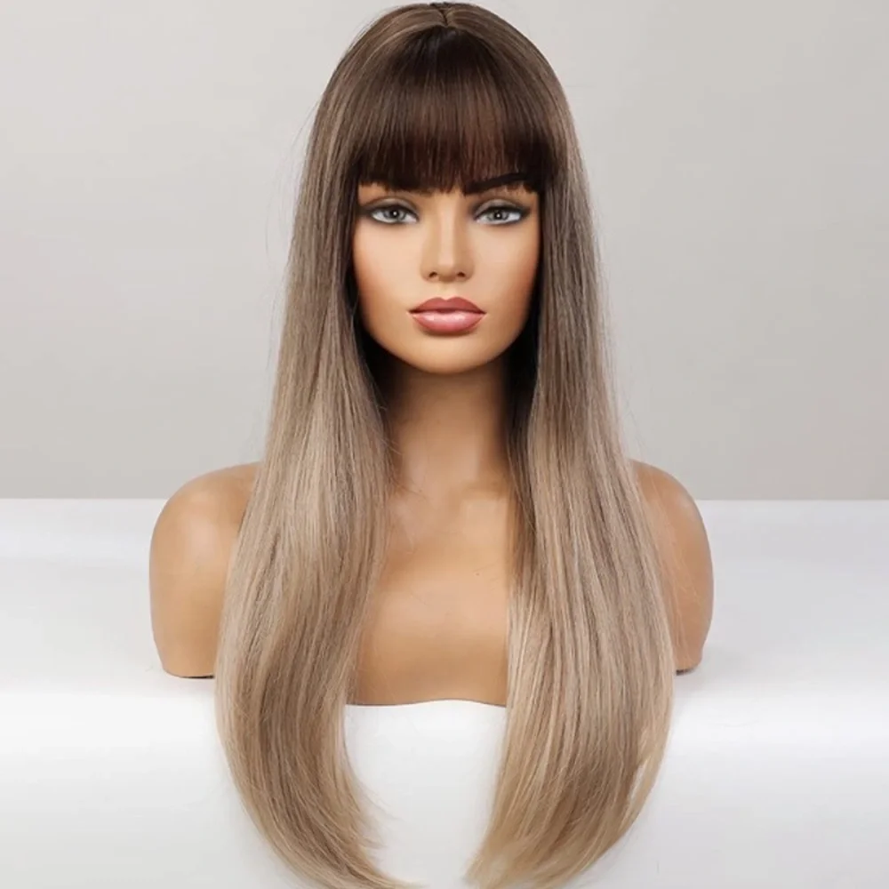 Ombré Brown Straight Bang Wigs